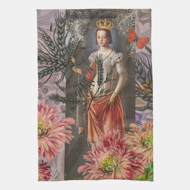 Virgo Woman Portrait Antique Colourful Rich Tea Towel (Vertical)