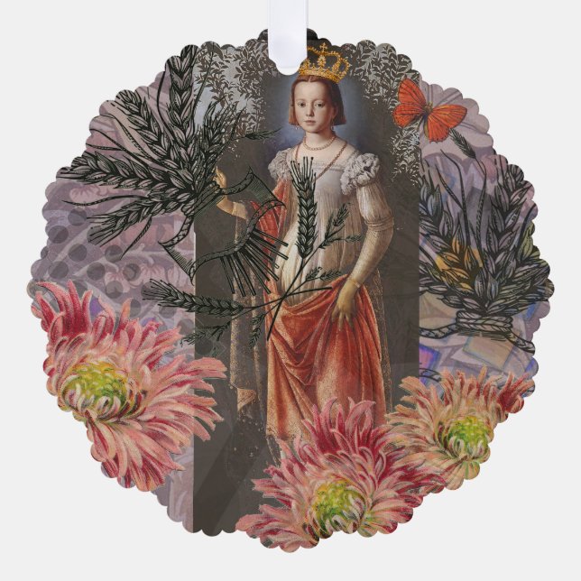 Virgo Woman Portrait Antique Colourful Rich Tree Decoration Card (Front)