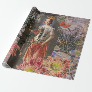 Virgo Woman Portrait Antique Colourful Rich Wrapping Paper
