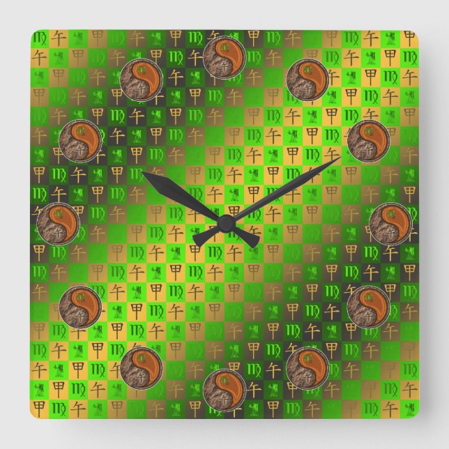 Virgo & Wood Horse Square Wall Clock (Front)