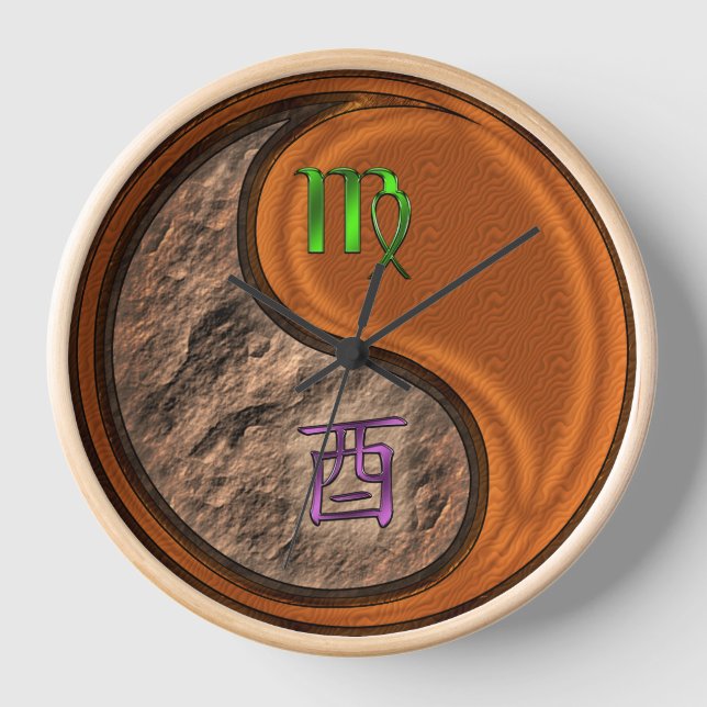 Virgo & Wood Rooster Clock (Front)