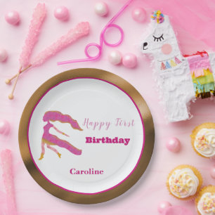 Virgo Zodiac 1st Birthday Gold & Pink Artistic Paper Plate
