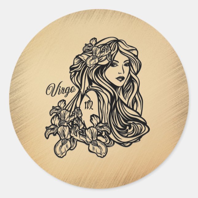 Virgo Zodiac Antique Look Classic Round Sticker (Front)