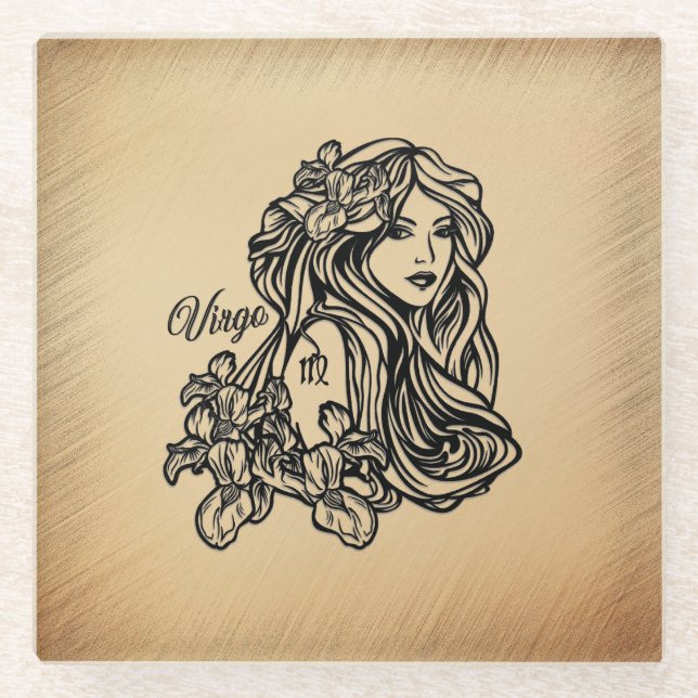 Virgo Zodiac Antique Look Glass Coaster (Front)