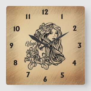 Virgo Zodiac Antique Look with  Black Numbers Square Wall Clock
