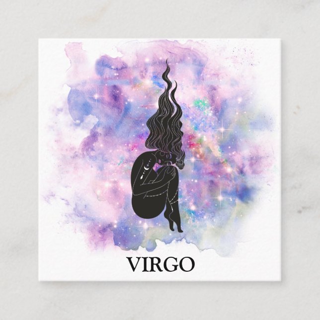 *~* VIRGO Zodiac Astrology Readings Pink Blue Square Business Card (Front)