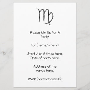 Virgo. Zodiac Astrology Sign. Black. Invitation