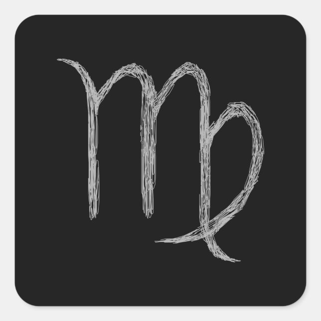 Virgo. Zodiac Astrology Sign. Black. Square Sticker (Front)