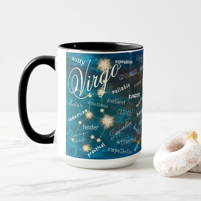 Virgo Zodiac Astrology Traits Constellation Text Mug (Virgo Traits & Constellation. Ponder your unique traits as you  sip your coffee, tea, or chocolate.)