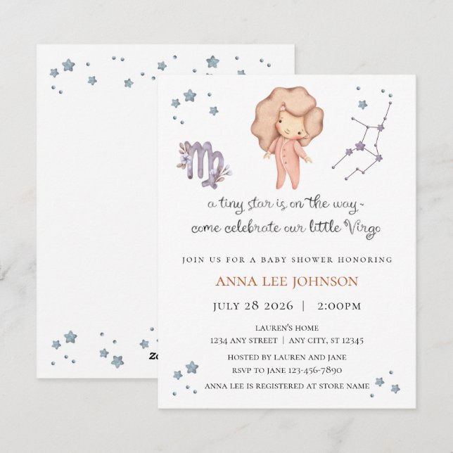 Virgo Zodiac Baby Shower Invitation (Front/Back)