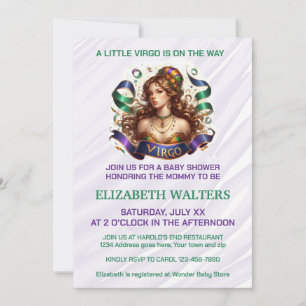 Virgo Zodiac Baby Shower Lavender and Green Invitation