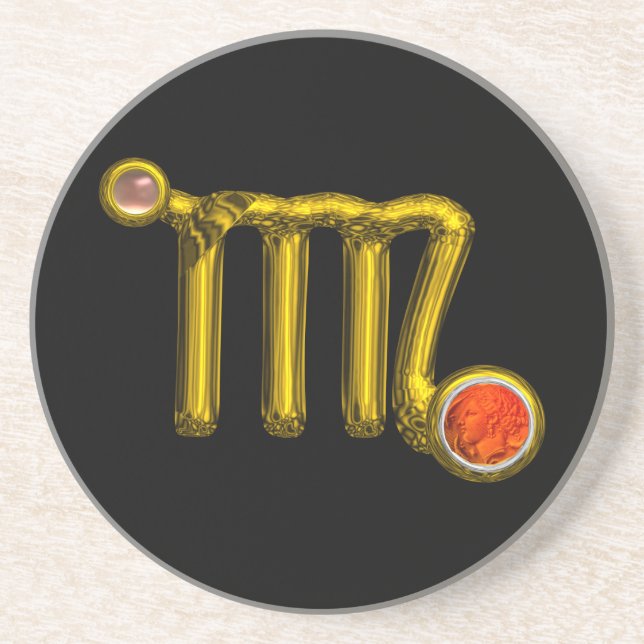 VIRGO ZODIAC BIRTHDAY JEWEL Gold Grey Orange Agate Coaster (Front)