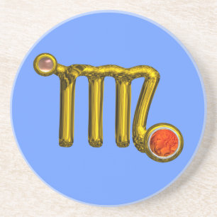 VIRGO ZODIAC BIRTHDAY JEWEL Gold Grey Orange Agate Coaster