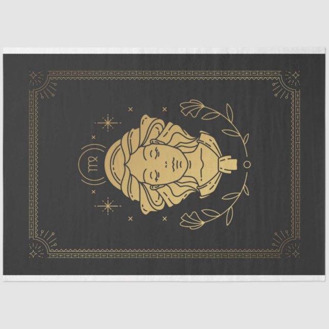 Virgo Zodiac Black and Gold Mystical Horoscope  Tissue Paper (Front)