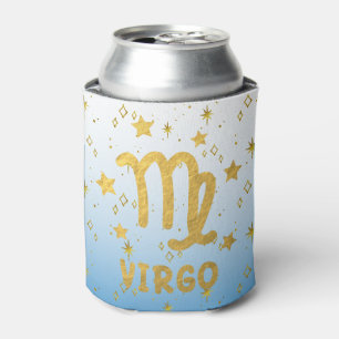 Virgo Zodiac Blue and Gold Can Cooler