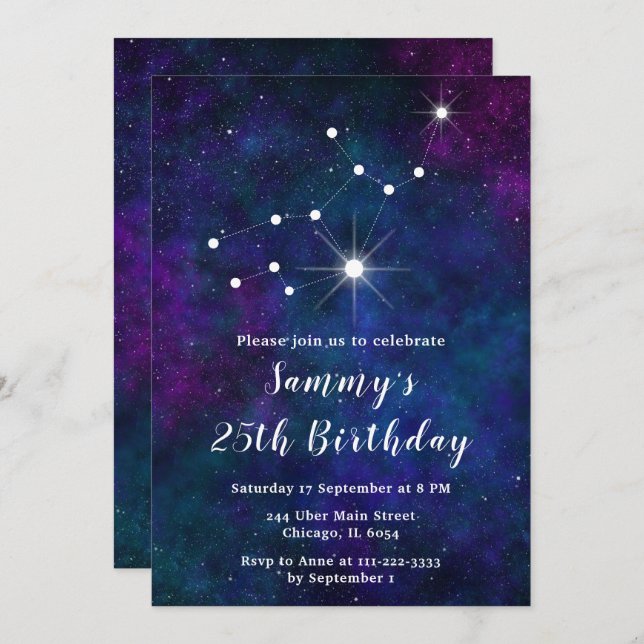 Virgo Zodiac Constellation Birthday Party Invitation (Front/Back)