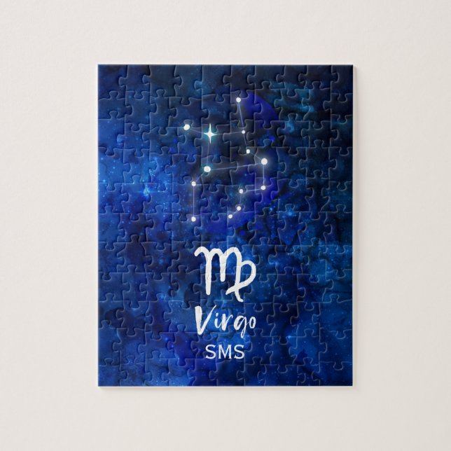 Virgo Zodiac Constellation Blue Galaxy Monogram Jigsaw Puzzle (Vertical)