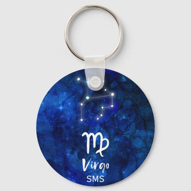 Virgo Zodiac Constellation Blue Galaxy Monogram Key Ring (Front)
