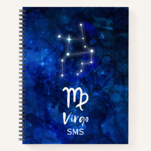 Virgo Zodiac Constellation Blue Galaxy Monogram Notebook