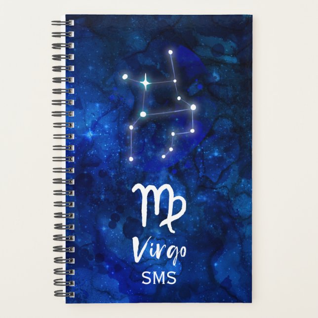 Virgo Zodiac Constellation Blue Galaxy Monogram Planner (Front)