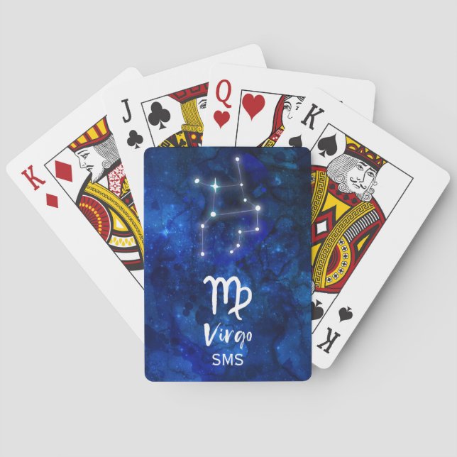 Virgo Zodiac Constellation Blue Galaxy Monogram Playing Cards (Back)