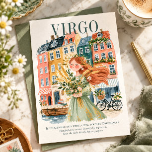 Virgo Zodiac Copenhagen Gouache Watercolor Art Postcard