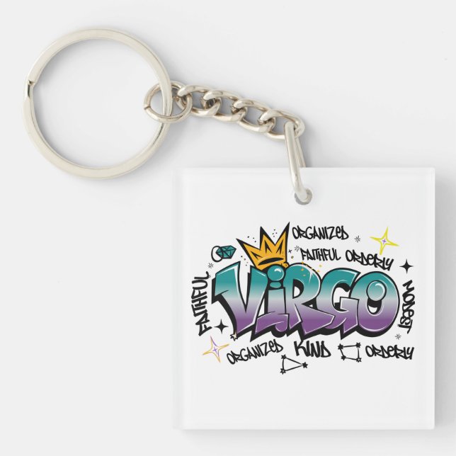 Virgo zodiac graffiti key ring (Front)