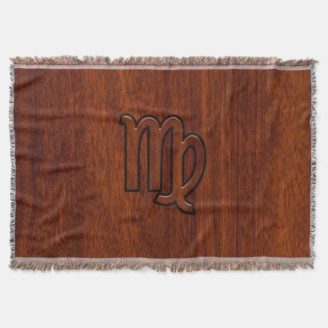 Virgo Zodiac in Mahogany wood style Throw Blanket (Front)