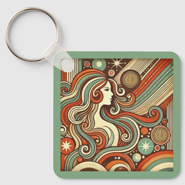 Virgo Zodiac Metal Keychain Retro Design (Front)