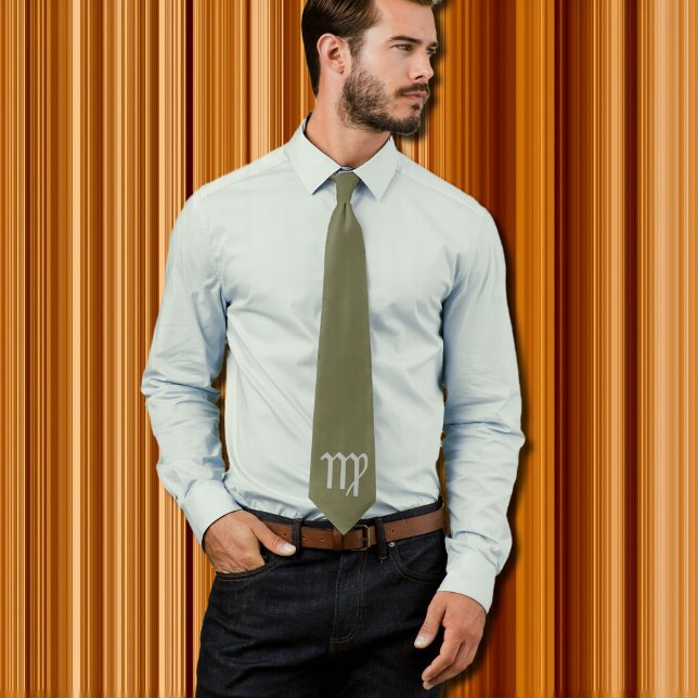 Virgo  Zodiac olive  green neck tie (Creator Uploaded)