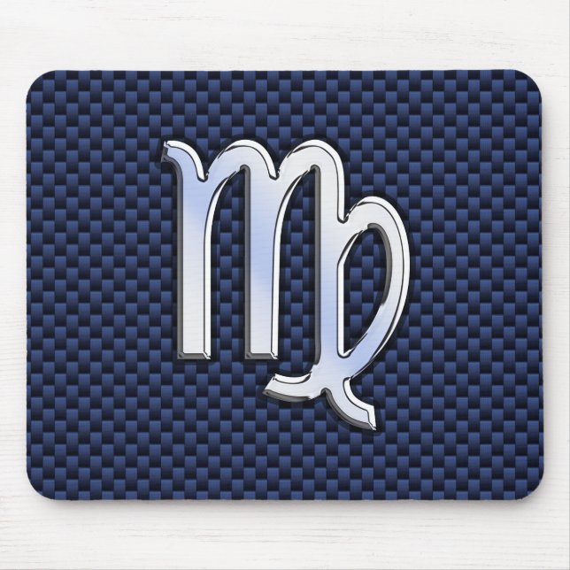 Virgo Zodiac on Navy Blue Carbon Fibre Print Style Mouse Mat (Front)