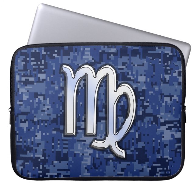 Virgo Zodiac on Navy Digital Camouflage Laptop Sleeve (Front)