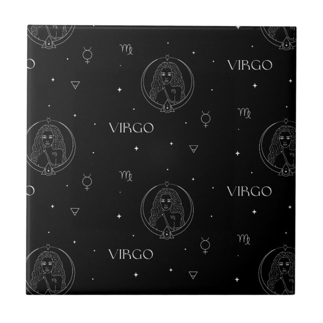 Virgo Zodiac Pattern in Black and White Tile (Front)