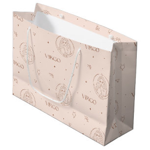 Virgo Zodiac Pattern in Brown and Burgundy Large Gift Bag