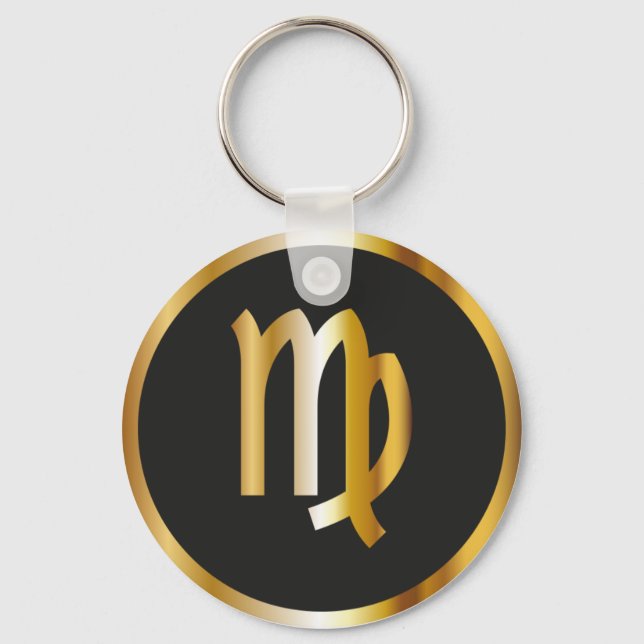 Virgo Zodiac Sign, Black & Gold Keychain (Front)