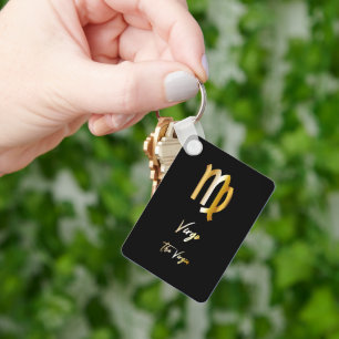 Virgo Zodiac Sign, Black & Gold Keychain
