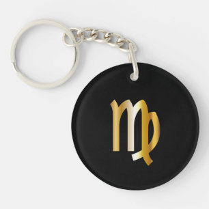 Virgo Zodiac Sign, Black & Gold Keychain