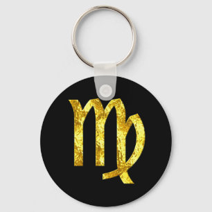 Virgo Zodiac Sign Black Gold Symbol Key Ring