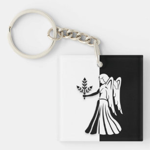 Virgo Zodiac Sign, Black & White Keychain