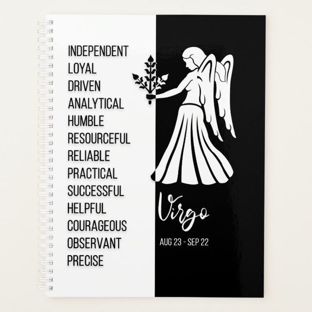 Virgo Zodiac Sign, Black & White Planner (Front)