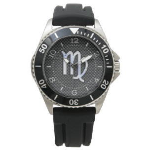 Virgo Zodiac Sign Charcoal Carbon Fibre Dial Watch
