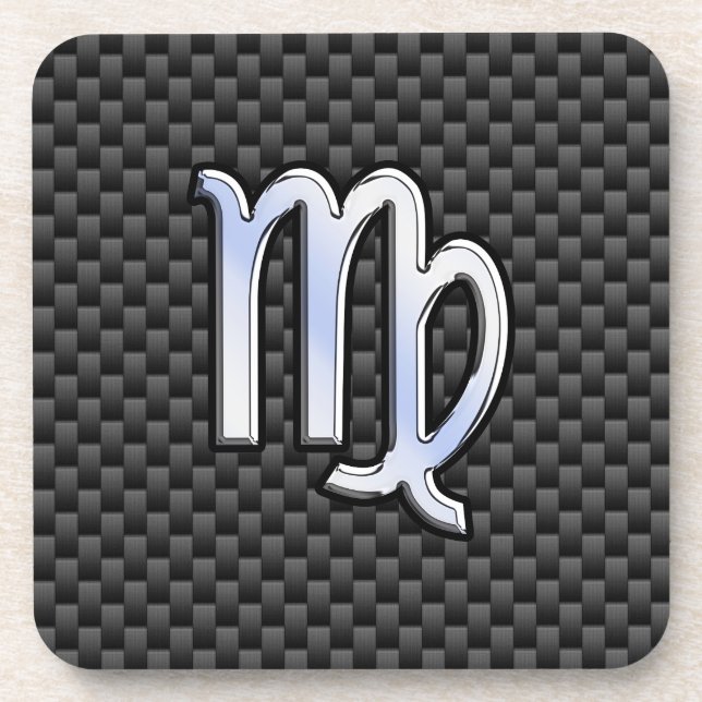 Virgo Zodiac Sign Charcoal Carbon Fibre Print Coaster (Front)