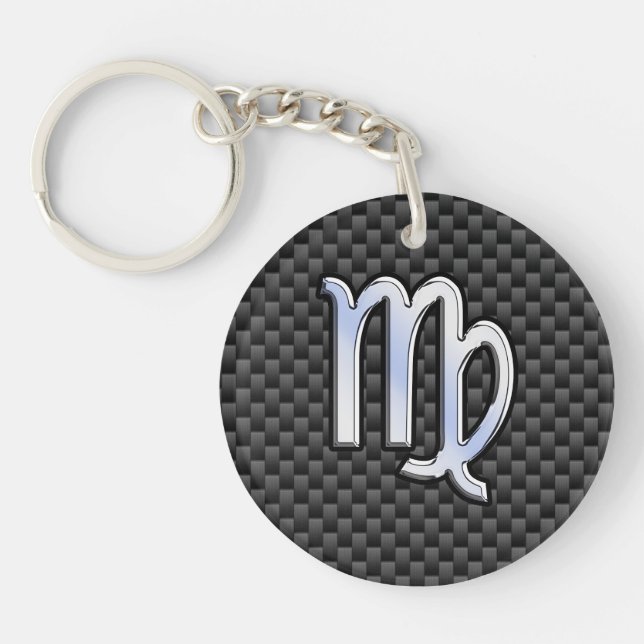 Virgo Zodiac Sign Charcoal Carbon Fibre Print Key Ring (Front)