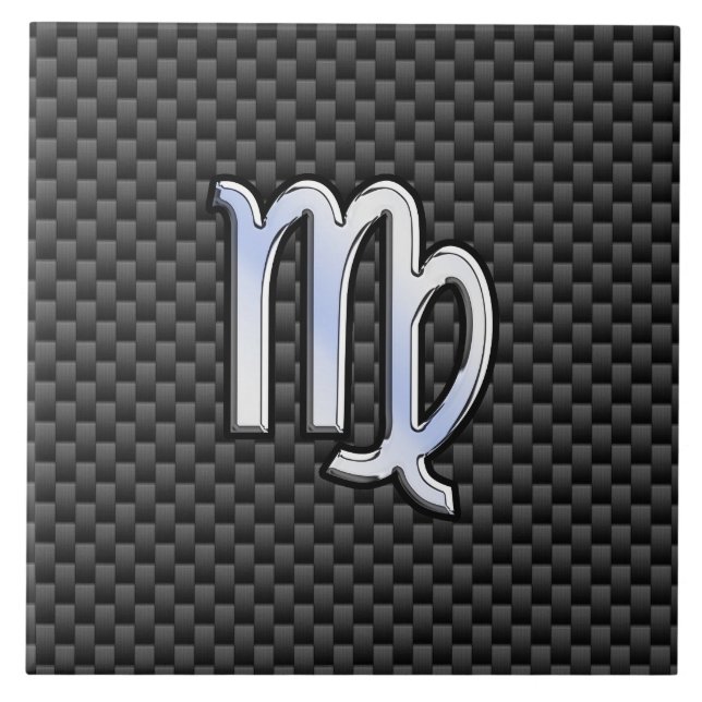 Virgo Zodiac Sign Charcoal Carbon Fibre Print Tile (Front)