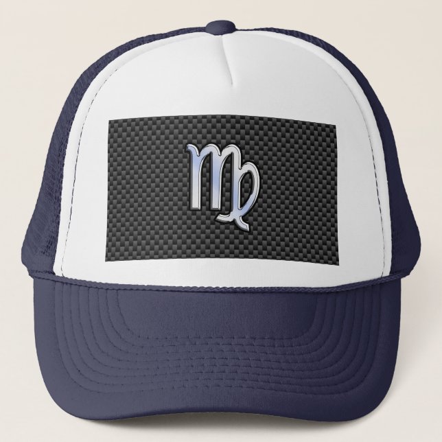Virgo Zodiac Sign Charcoal Carbon Fibre Print Trucker Hat (Front)