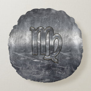 Virgo Zodiac Sign Grunge Distressed Style Round Cushion