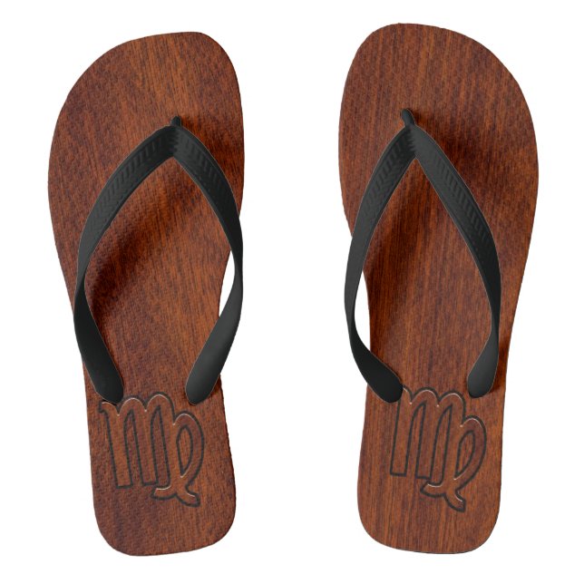 Virgo Zodiac Sign in Brown Mahogany Style Flip Flops (Footbed)