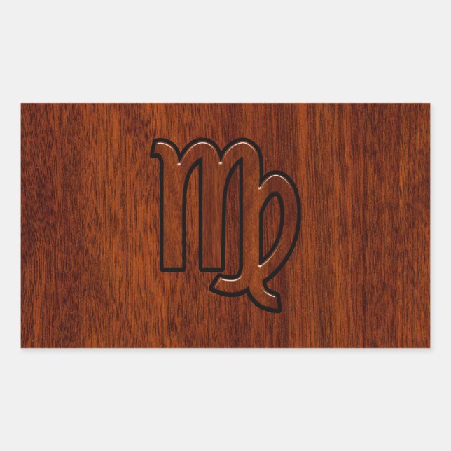 Virgo Zodiac Sign in Mahogany wood style decor Rectangular Sticker (Front)