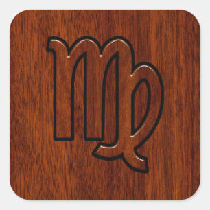Virgo Zodiac Sign in Mahogany wood style decor Square Sticker