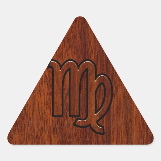Virgo Zodiac Sign in Mahogany wood style decor Triangle Sticker (Front)